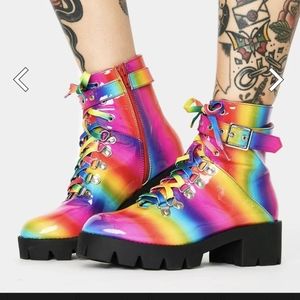 Sick trip combat boots rainbow